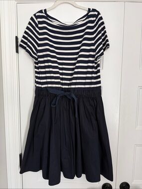 kate spade Navy and White Striped Waist-Tie Mini Dress